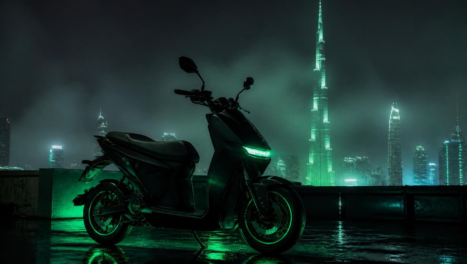 Moto électrique GO212 sous les lumières de Dubaï
